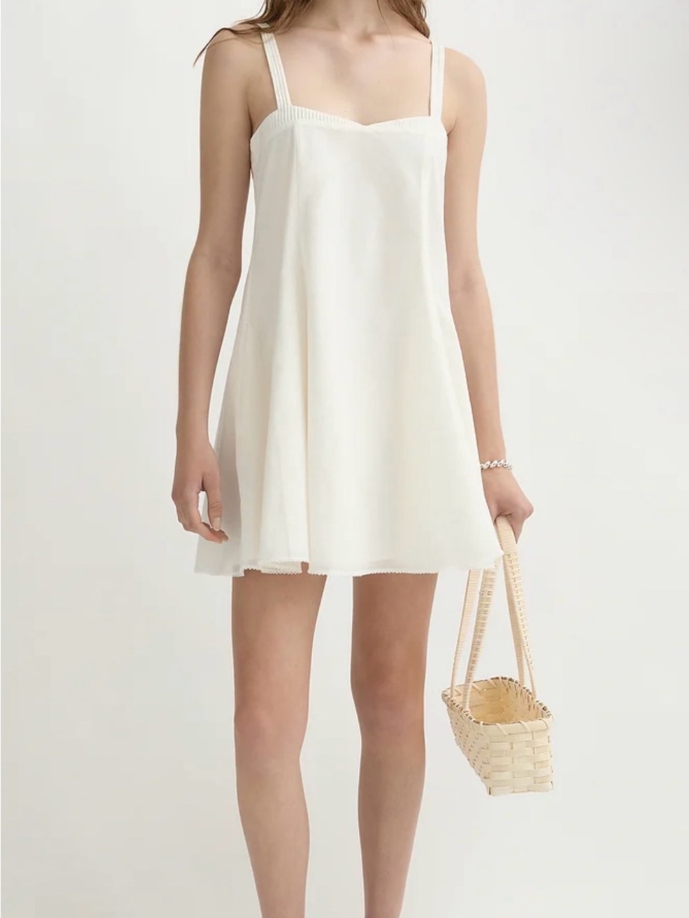 Posse Cream Pearl Mini Dress with Spaghetti Straps
